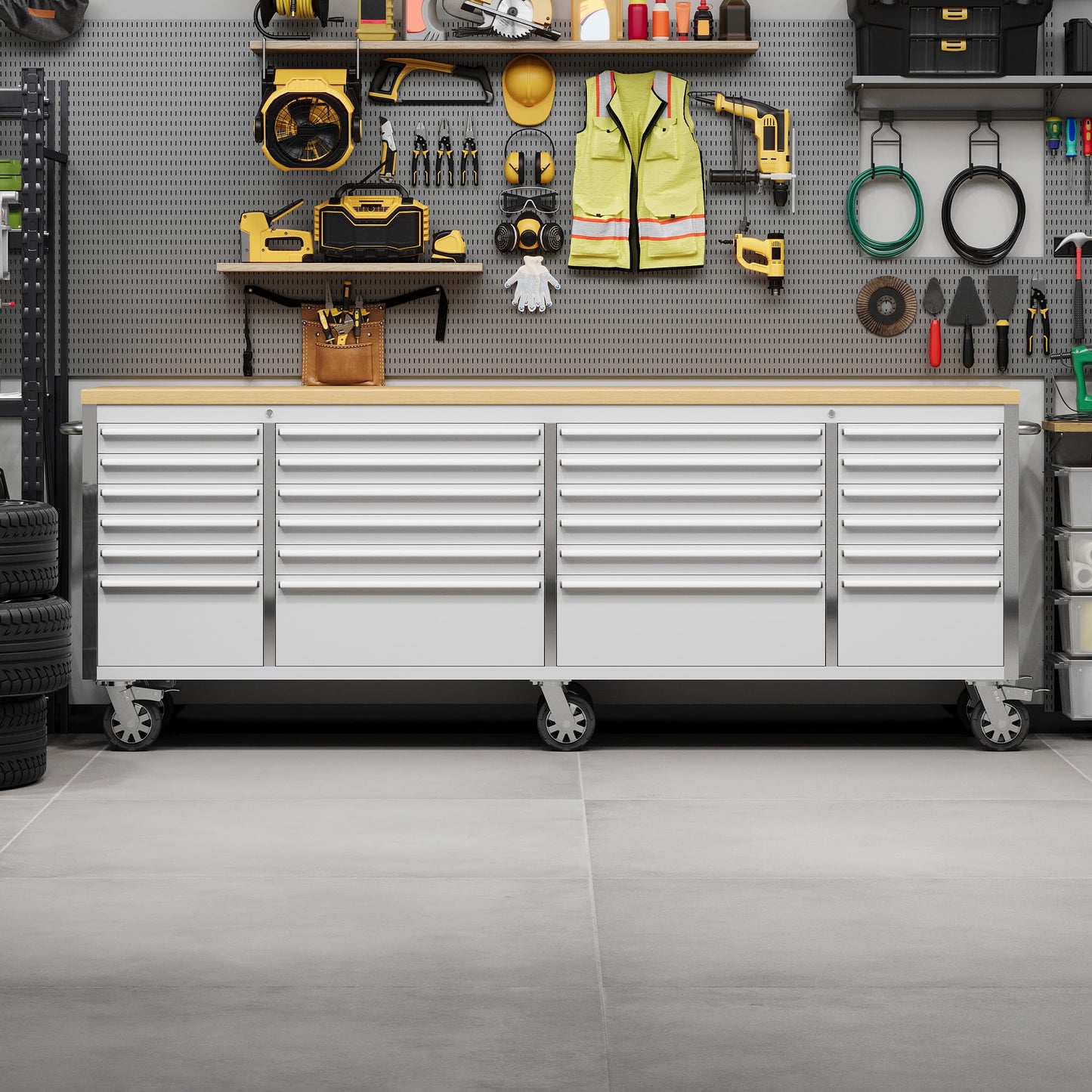 GarveeTech 96 inch Tool Chest, Tool Box Mobile 24 Drawers Storage Rolling Cabinet with Wheels Lock Key Locking System Drawer Liners for Garage Warehouse Repair Shop