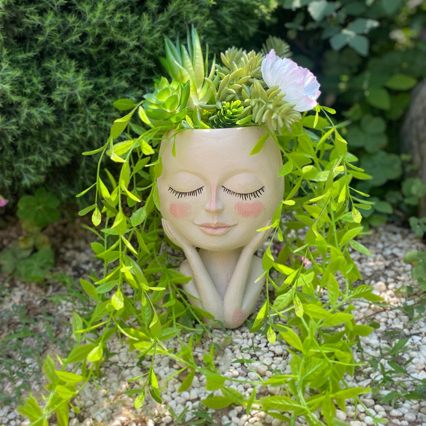 Head Planter Pot for Plants - Face Flower Pots Indoor Outdoor, Cute Succulent Head Planter, Creative Plant Pots With Drainage, Resin Cactus Planter Coffee Table Decor, Women/Mother Vase Gifts Ideas