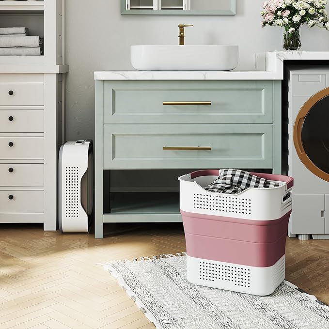 TECHMILLY Collapsible Plastic Laundry Basket Hamper
