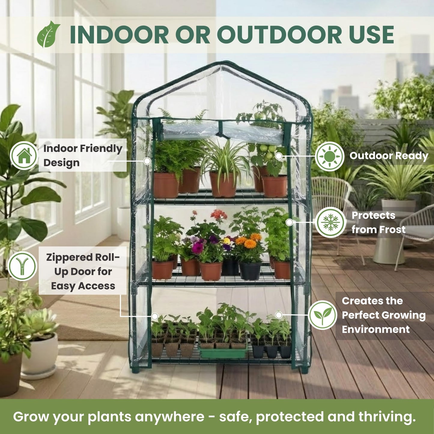 3 Tier Mini Greenhouse - Portable Greenhouse with Rust-Resistant Frame and PVC Cover for Indoor/Outdoor - 27.5x19x50-Inch Green House by Pure Garden