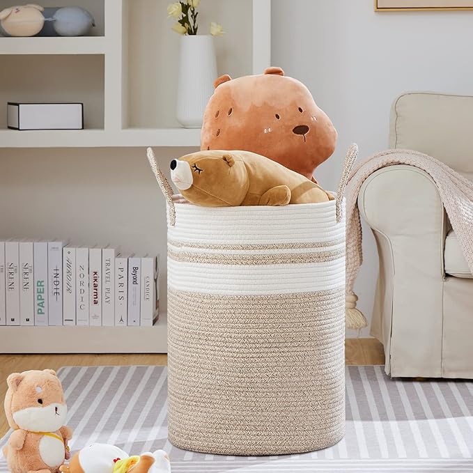 VIPOSCO Large Laundry Hamper, Tall Woven Rope Storage Basket