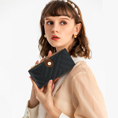 Sunpour Women’s Wallet,Thin RFID Blocking Leather Wallet for Women Credit Card Holder Travel Wallet with Zipper Pocket(Sleek Black & Brown)