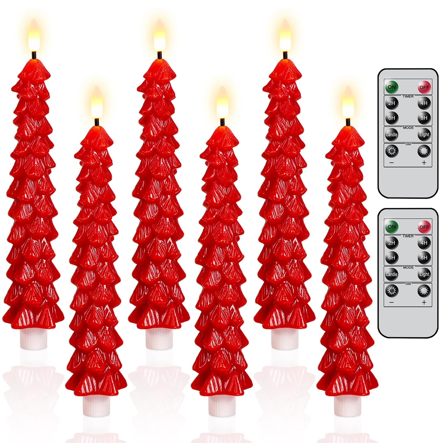 KunSwenn Christmas Tree Candles, Red Christmas Taper Candles, Set of 6 Real Wax LED Flameless Taper Candle, 9.8 Inch LED Tree Candlesticks for Xmas Home Decor