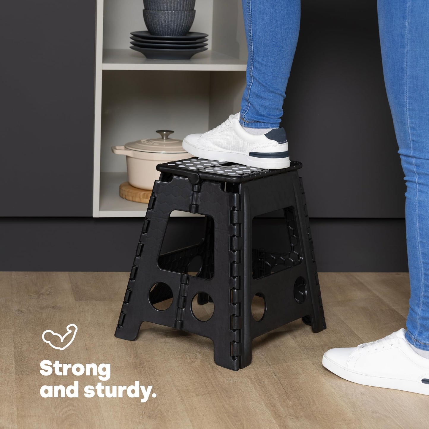 LIVIVO Folding Step Stool – Compact and Lightweight Two Tier Anti Slip Stepping Stool - Folds Flat with Carry Handle for Easy Storage and Transport