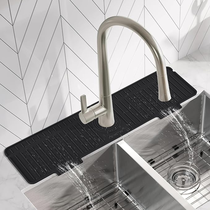 Kitchen Sink Splash Guard, 20 inch Silicone Faucet Guard & Draining Mat