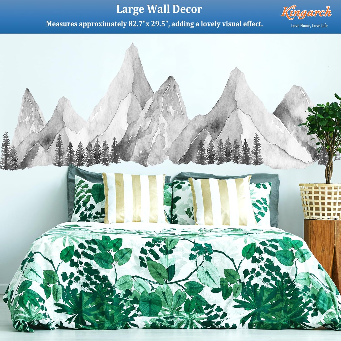 Large Mountain Wall Decals, Gray Pine Tree Peel and Stick Vinyl Wall Stickers & Murals, Removable Home Room Wall Decor for Bedroom Living Room Bedroom Classroom Office Nursery