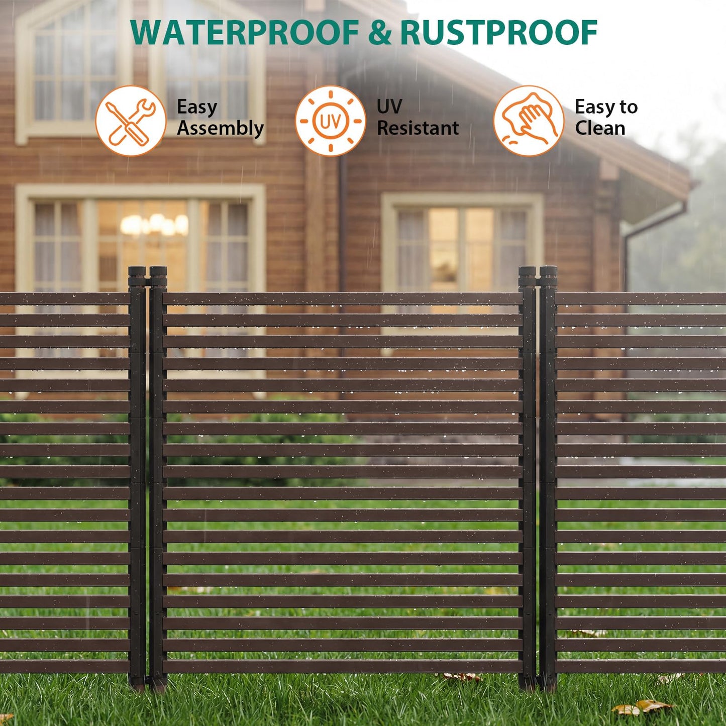 3 Pack Privacy Fence Panels for Outside, 48" h x 106" w No-Dig Metal Garden Fencing, Rustproof Decorative Panels for AC Cover, Pool & Trash Can Enclosures, Yard & Flower Bed Border, Easy Install