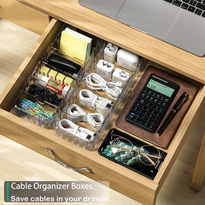 Tamomic Cable Storage Boxes Organizers 2 Pack,Cord Charger Storage Organizer Box Case with 20pcs Cable Ties,Stackable,Clear