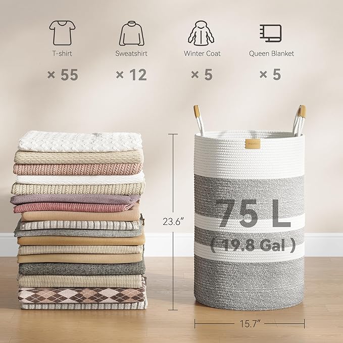 75L Striped Laundry Hamper