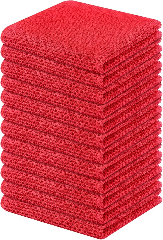 Kitinjoy 100% Cotton Kitchen Dish Cloths, 12 Pack Waffle Weave Ultra Soft