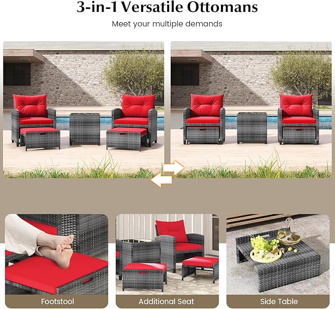 Tangkula 5 Pieces Patio Conversation Set, PE Wicker Rattan Outdoor Furniture Set