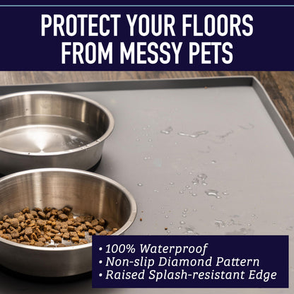 Leashboss Splash Mat M/L Dog Food Mat with Tall Lip, Dog Bowl Mat for Food and Water or Fountain, Non Slip Waterproof Silicone Pet Food Mat for Dogs and Cats (ML - 51 x 33 cm, Grey)