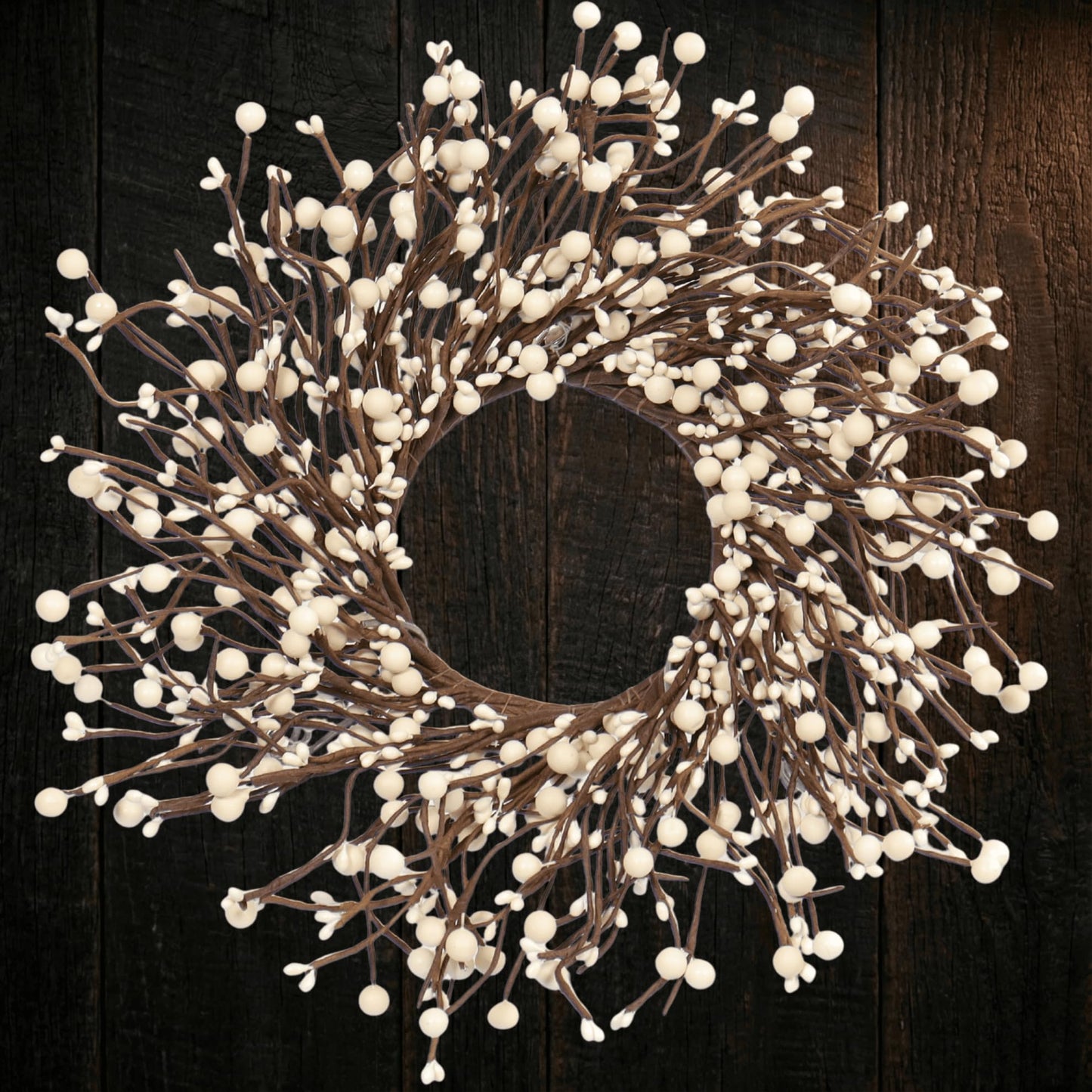 Quixem 15" Cream Pip Berry Mini Wreath (4.5" Inner Dia), Rustic Ivory Artificial Wreath Ring for 3" Pillars, Small Farmhouse Kitchen Cabinet Decor, Wedding Centerpiece