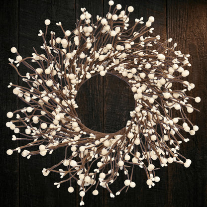 Quixem 15" Cream Pip Berry Mini Wreath (4.5" Inner Dia), Rustic Ivory Artificial Wreath Ring for 3" Pillars, Small Farmhouse Kitchen Cabinet Decor, Wedding Centerpiece