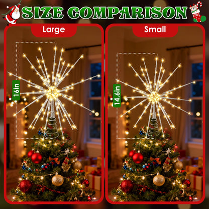 Meonum 16in Christmas Tree Topper with LED Light - 25 of 100 Lights Twinkle, Christmas Star Tree Topper for Holiday Decor, Universal Size, Lightweight and Easy to Install(Silver, 16inch)