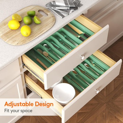 Lifewit Silverware Drawer Organizer, Expandable Utensil Tray for Kitchen, BPA Free Flatware and Cutlery Holder, Adjustable Plastic Storage for Spoons Forks Knives, 8.5"-14.1" x 12.1", Black