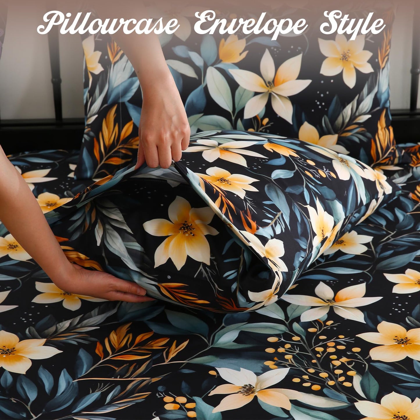 CozySmile 4 Pieces King Sheet Set Floral, Boho Sheets Soft Microfiber Deep Pocket, Floral Sheets (King, Tranquil Night Lily)