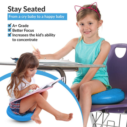 RFAQK Inflated Air Stability Wobble Cushion - Wiggle Seat to Improve Sitting Posture & Attention, Stability Balance Disc for Physical Therapy Exercise [Extra Thick, Pump, Bag, E-Book Included] (Blue)