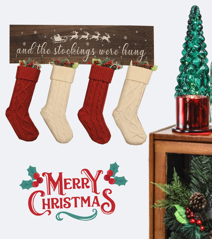 KORMMCO Christmas Stocking Holder, The Stocking were Hung Wood Hanging Sign, Stocking Holder for Wall, Xmas Stocking Holder with 6 Hangers for Fireplace Mantel, 24 inch,Brown,