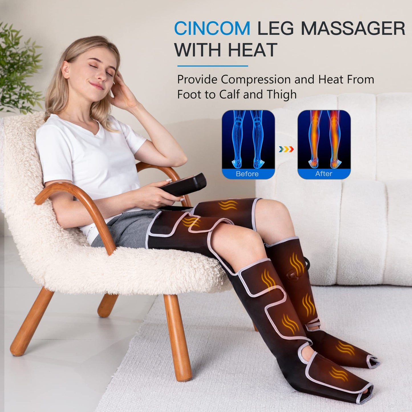 CINCOM Leg Massager with Heat and Compression, Air Compression Leg Massager for Circulation and Pain Relief Muscles Relaxation Gifts FSA - HSA