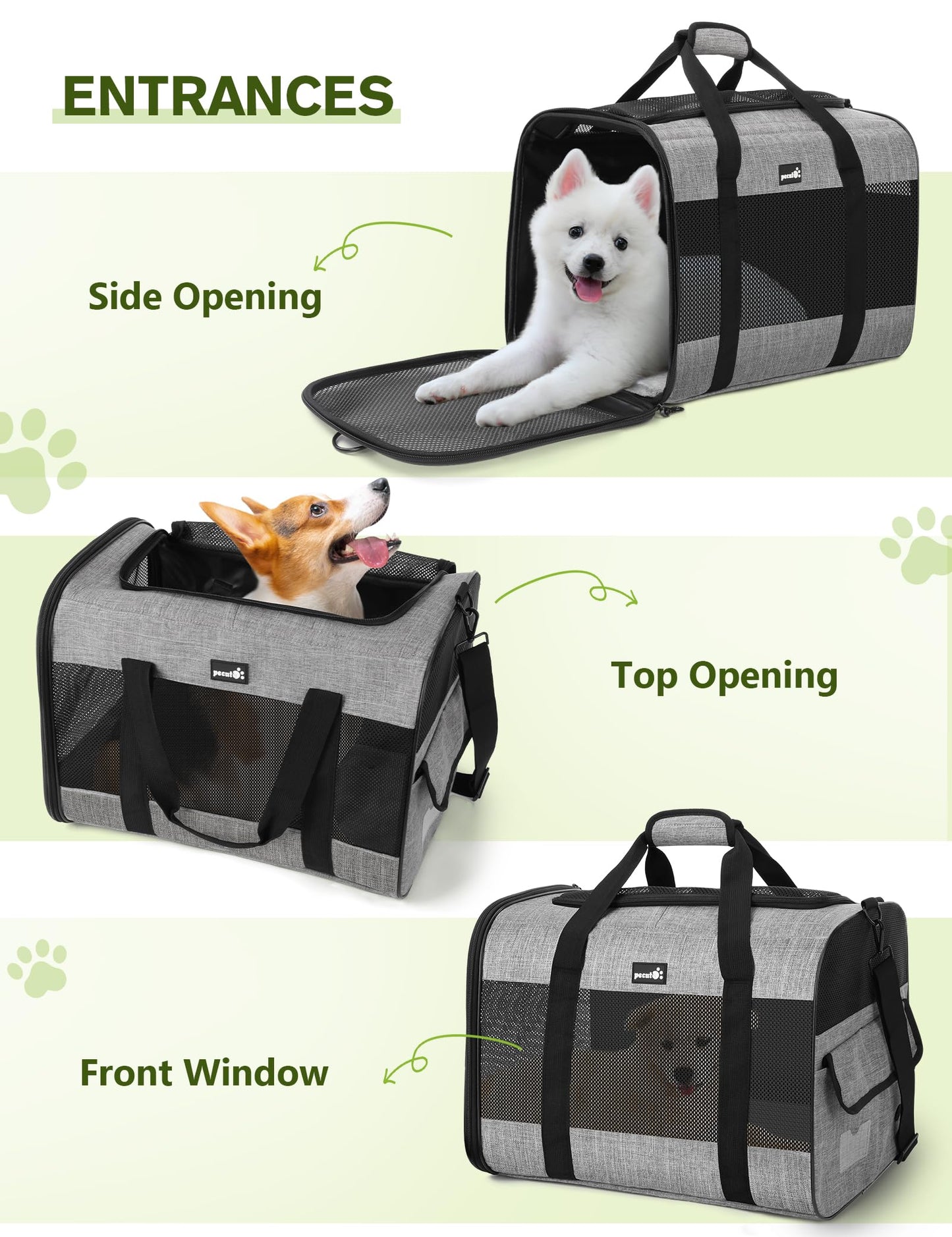 pecute Pet Carrier Bag, Cat Carrier Handbag, Portable Dog Travel Bag with Foldable Bowl, Breathable Mesh Fabric, Suitable for Both Long And Short Trips, Used for Cats and Puppies (XL,Grey)