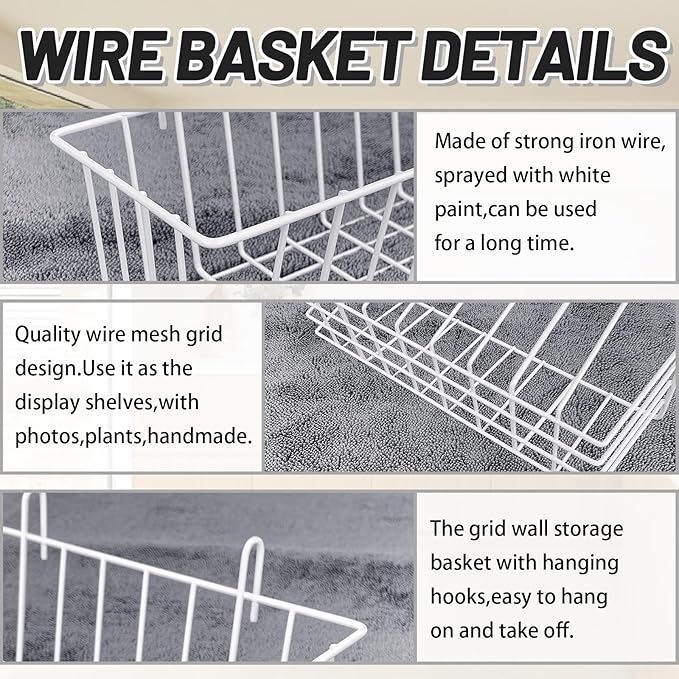 3PCS Wire Baskets, Metal Wire Storage Basket, Wall Hanging Bin and Display