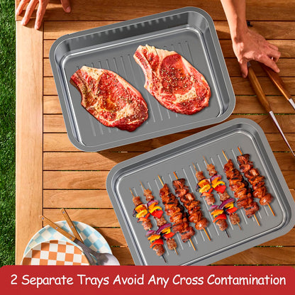 Geesta Grilling Prep and Serve Tays, Stainless Steel Large Capacity Food Prep Tray, Grill Carry System, Marinade Container with Lid and Cutting Board,BBQ Grill Accessories, Grilling Gifts for Men