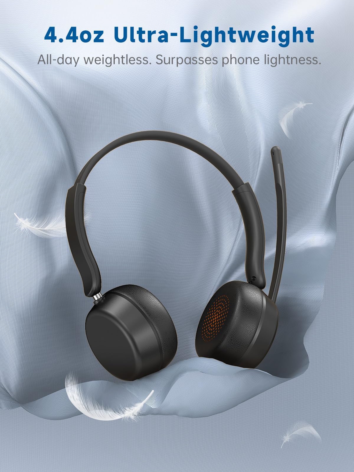 SEJJ Wireless Headset with Mic for Work, Bluetooth 5.4 Headphones with AI Noise-Canceling Mic for Clear Calls, Wireless Headsets with Mic Mute & USB A/C Dongle for PC, Computer, Laptop, Black