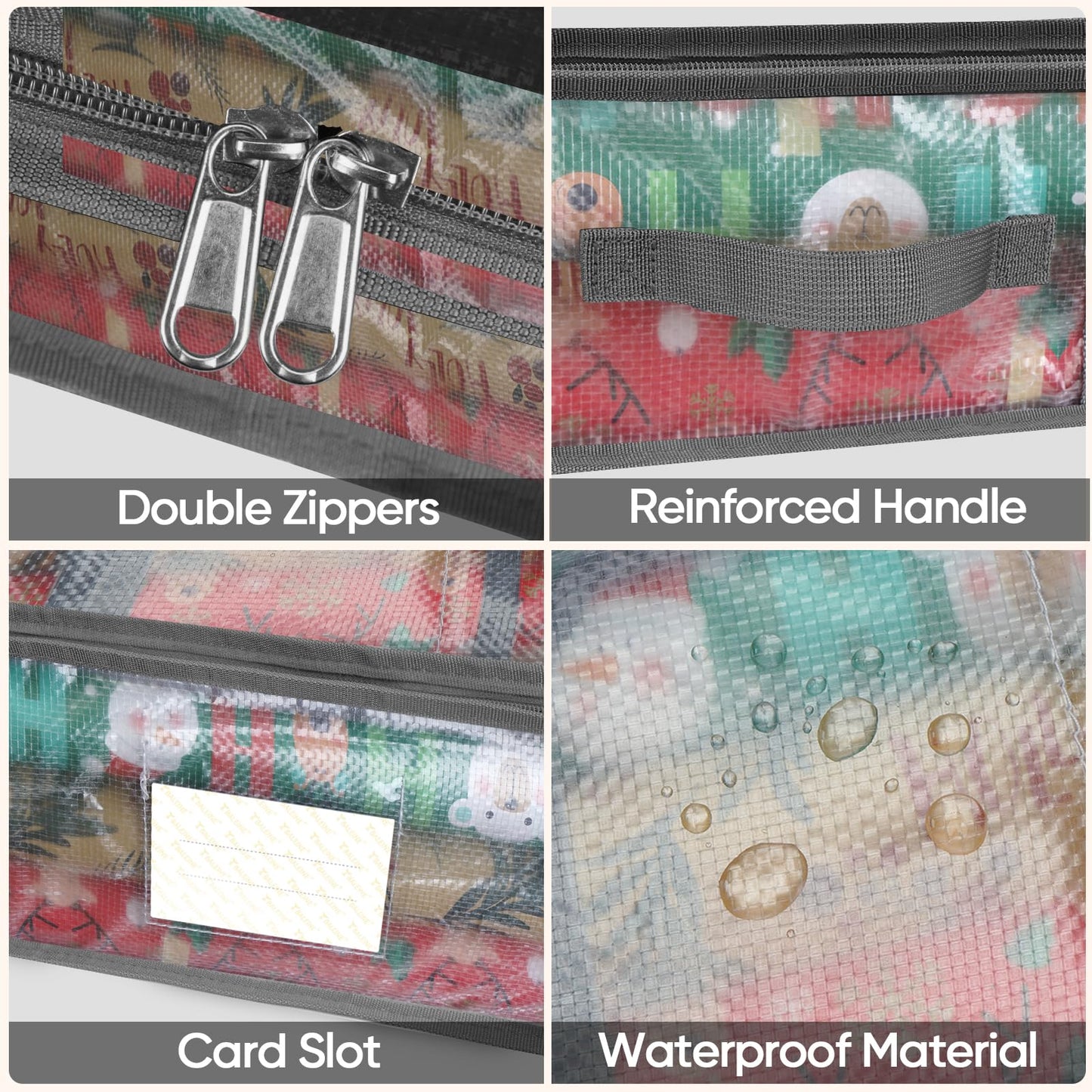 BALEINE Soft Christmas Wrapping Paper Storage Bag, 40" Durable PE Gift Wrap Storage Bag with Flexible Partitions and Pockets for Ribbon, Accessories (Transparent)