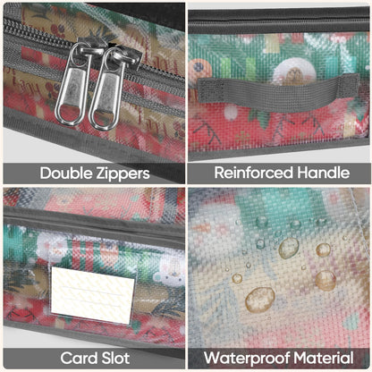 BALEINE Soft Christmas Wrapping Paper Storage Bag, 40" Durable PE Gift Wrap Storage Bag with Flexible Partitions and Pockets for Ribbon, Accessories (Transparent)