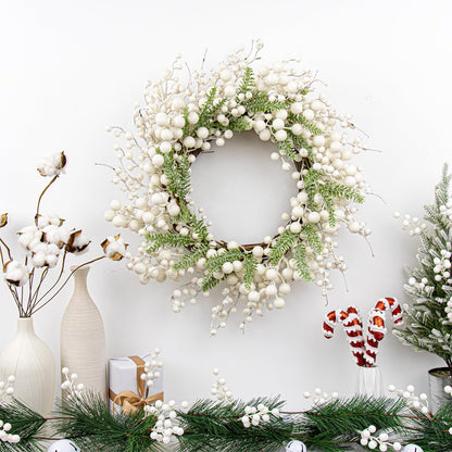 Yawwind 20 Inches White Christmas Wreath Farmhouse Winter Wreath Rustic Winter Wreaths for Front Door with White Berry Fir Pine Needle for Doors Window Indoors Porches Outside