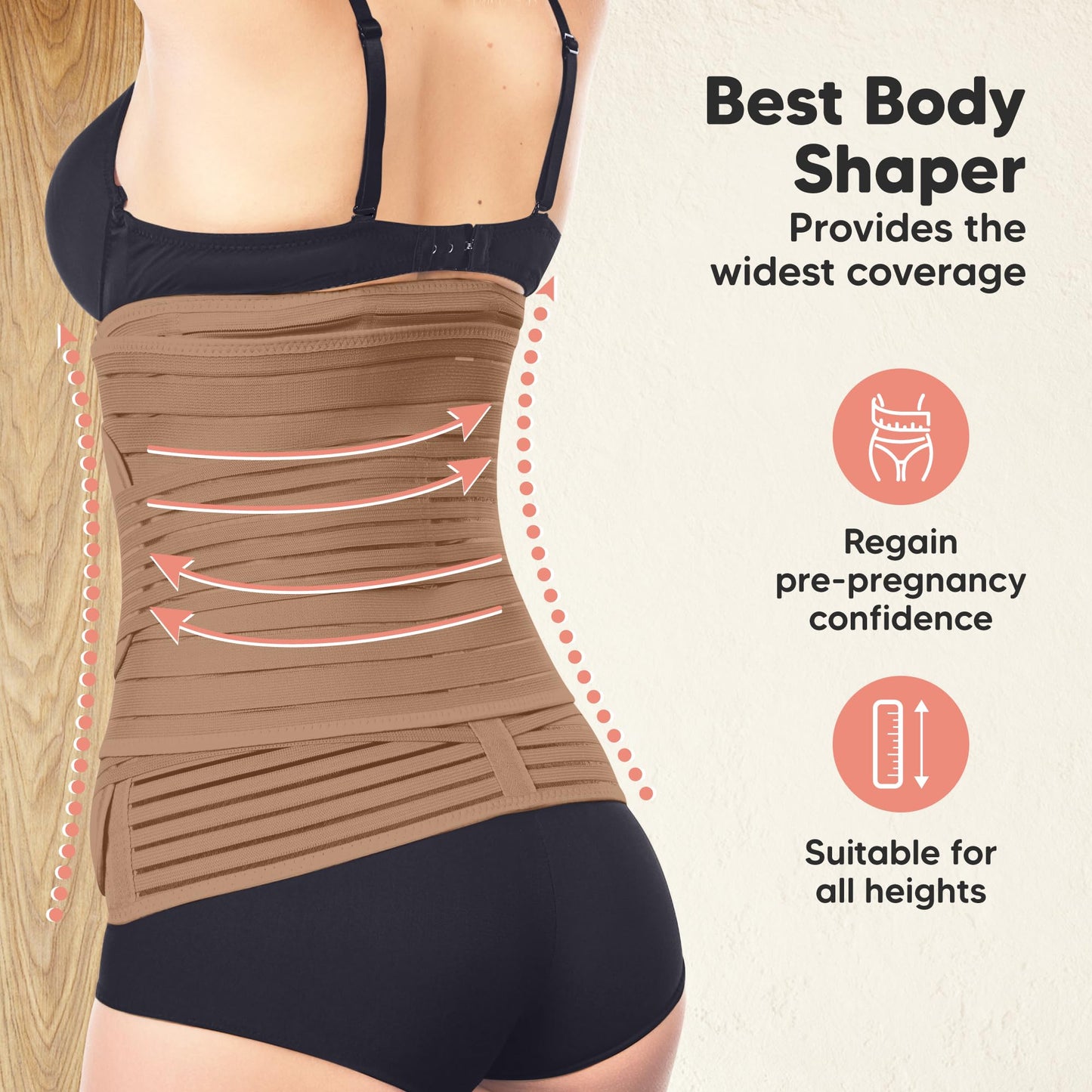 3 in 1 Postpartum Belly Support Recovery Wrap – Postpartum Belly Band, After Birth Brace, Slimming Girdles, Body Shaper Waist Shapewear,Post Surgery Pregnancy Belly Support Band (Warm Tan, M/L)