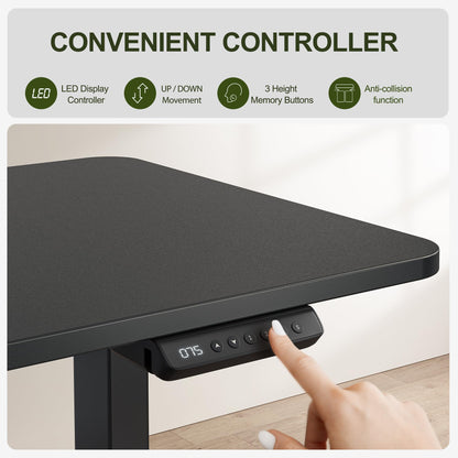 BANTI L-Shaped Standing Desk - 63 x 55 Inch Adjustable Corner Standing Desk with Charging Station - L Shape Sit Stand Table with Memory Controller, Splice Board for Home Office, Black