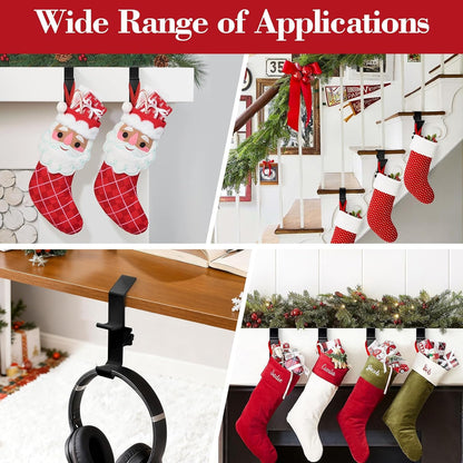Guojanfon Garland and Stocking Mantel Holders with 2 Hooks, Mantel Hanger for Garland, 2 in 1 Mantel Garland and Stocking Hangers Heavy Duty, Fireplace Garland Hanger for Xmas Decoration (4Black)
