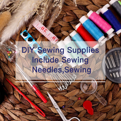 JUNING Sewing Kit with Case Portable Sewing Supplies for Home Traveler, Adults, Beginner, Emergency, Contains Thread, Scissors, Needles,Measuring Tape