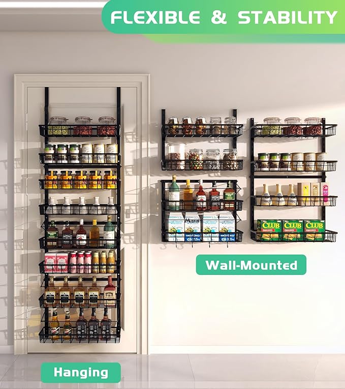 Over The Door Pantry Organizer, Wall Mount Spice Rack, Pantry Hanging Storage