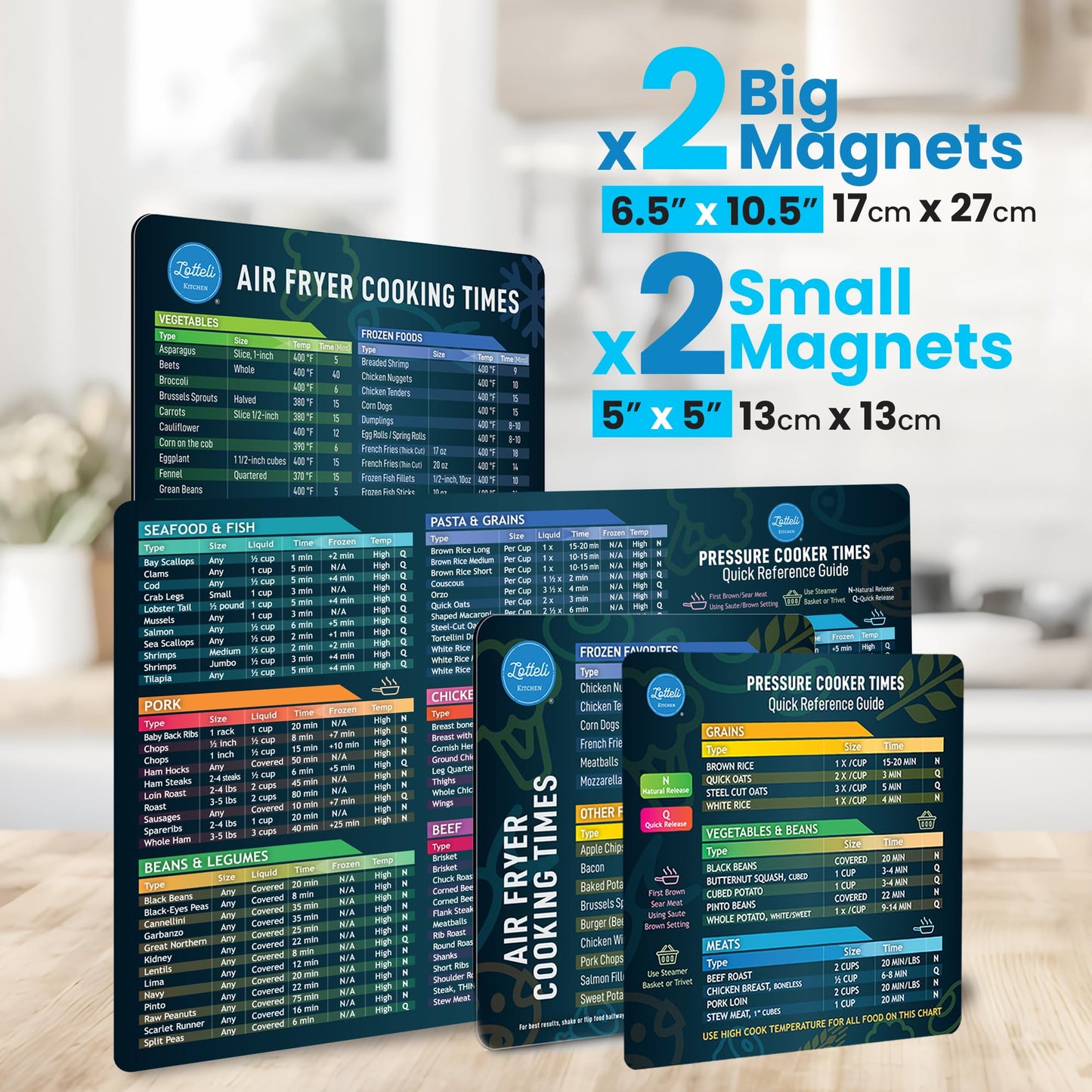 Air Fryer Magnetic Cheat Sheet Set - Air Fryer Accessories Cookbook - As Seen on the Today Show an Easy to Use AirFryer Time Chart Set - Strong Magnet Quick Reference Cooking Guide for Frying (Black)