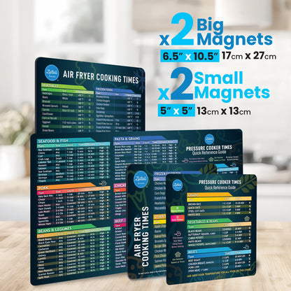 Air Fryer Magnetic Cheat Sheet Set - Air Fryer Accessories Cookbook - As Seen on the Today Show an Easy to Use AirFryer Time Chart Set - Strong Magnet Quick Reference Cooking Guide for Frying (Black)