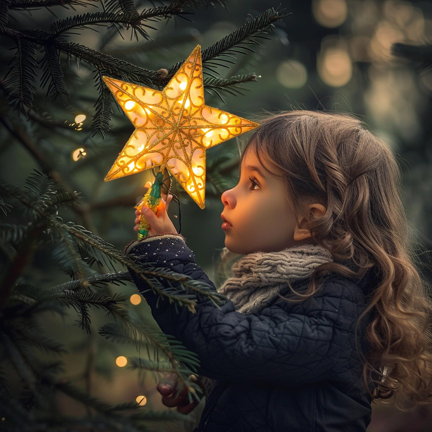 Dazzle Bright 11'' Star Tree Topper, Glitter Christmas Tree Top with 10 Lights, Xmas Tree Decoration (Gold)