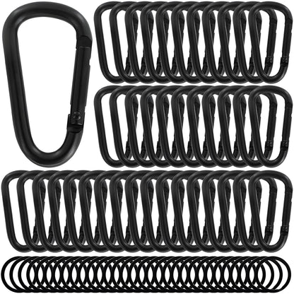2.36" Inch Heavy Duty Aluminum D Carabiner Clips & Key Rings, 50 Pcs Black Corrosion Resistant Keychain for Keys, Outdoor Sports, Hiking, Camping, Fishing & Hanging Gear