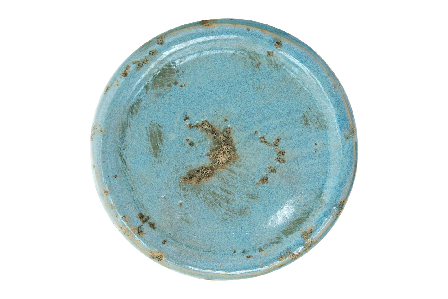 Creative Co-Op Large Distressed Blue Terracotta Pillar Candle Holder