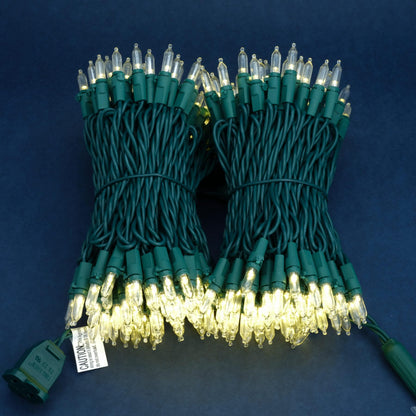 SWEET SHINE Warm White LED Christmas Lights 200 Count, Pack of 2 Sets 25 ft 100 LED Green Wire Mini String Lights Set (Warm White)