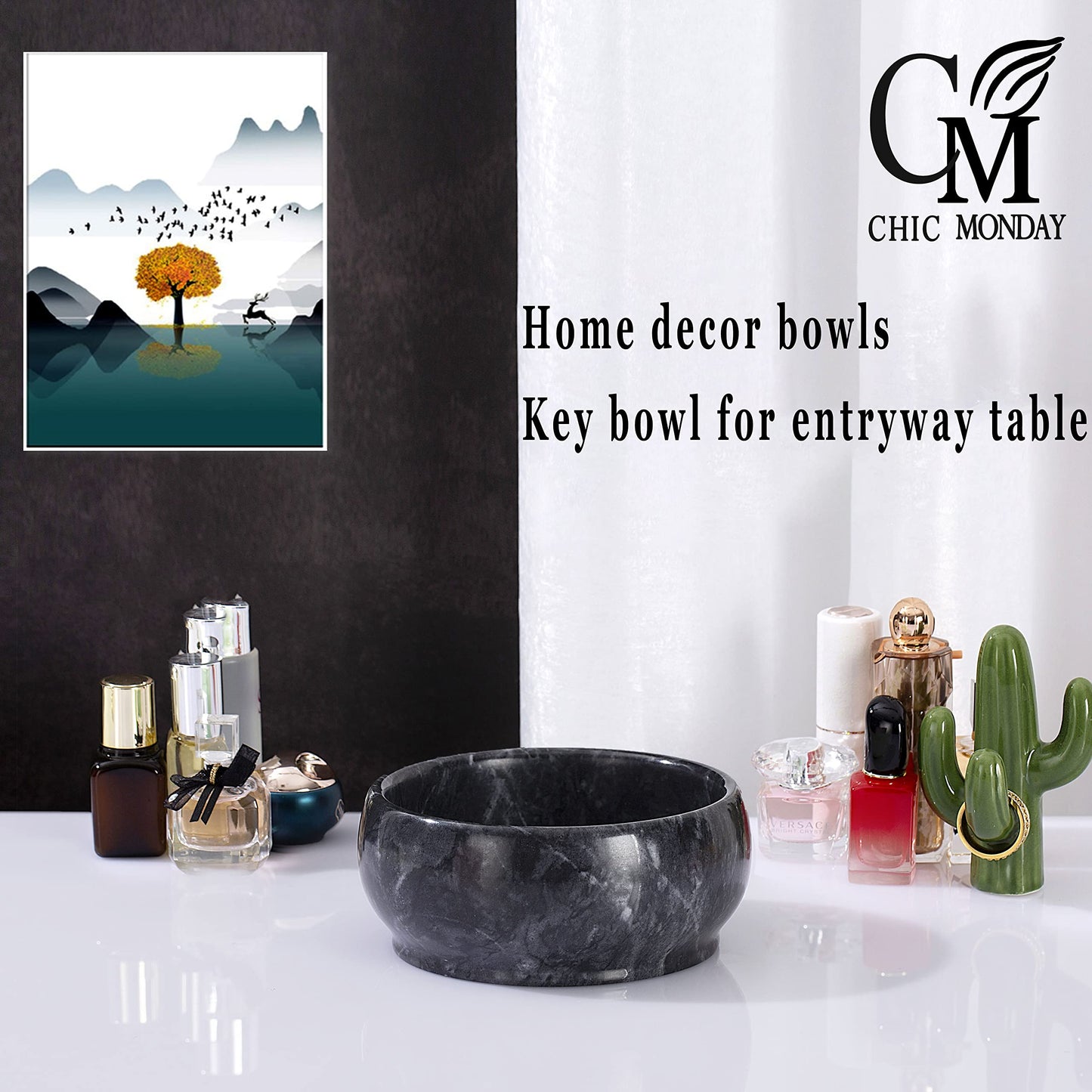 CM CHIC MONDAY 4.72 Inch Decorative Bowls - Natural Marble Key, Coffee Table Centerpiece, Soap Serving, Incense Burner, Smudge Bowl