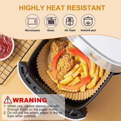 Air Fryer Paper Liners, 125Pcs Parchment Paper, Air Fryer Liners Disposable for Microwave, Non-Stick Air Fryer Liner Square Free of Bleach (8IN)