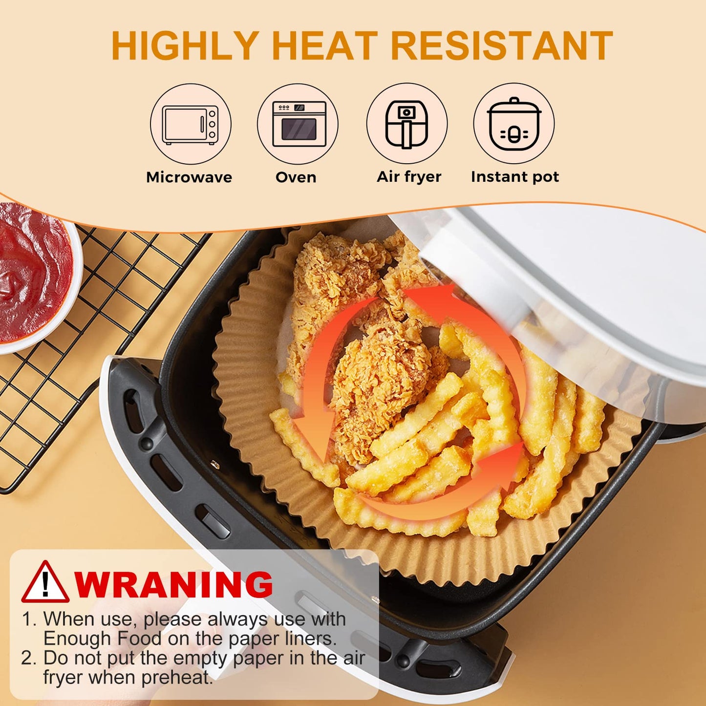 Air Fryer Paper Liners, 125Pcs Parchment Paper, Air Fryer Liners Disposable for Microwave, Non-Stick Air Fryer Liner Square Free of Bleach (8IN)