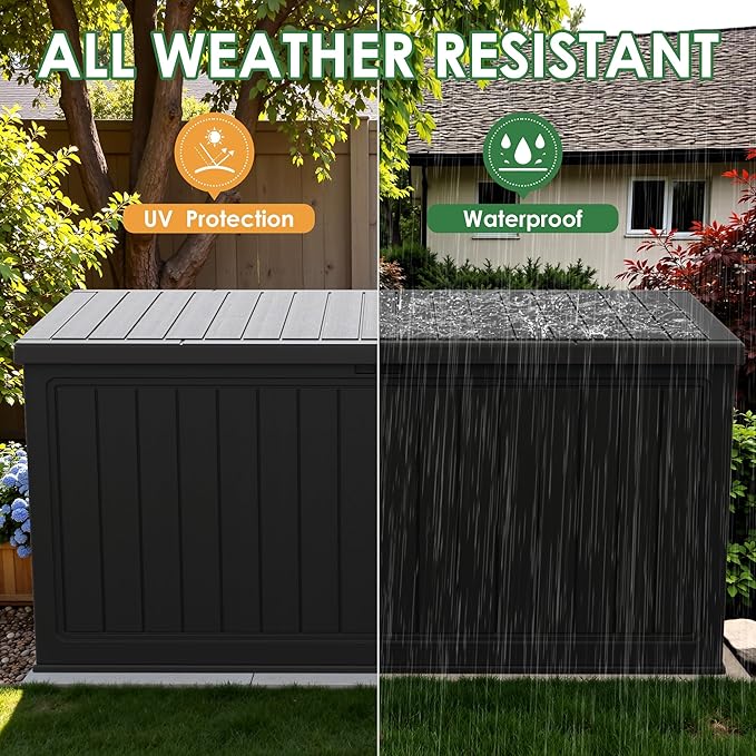Devoko 260 Gallon Double-Wall Deck Box with Divider, Side Handles, Resin Outdoor Large Storage Box Waterproof and Lockable for Patio Furniture, Garden, Pool (Black, 260 Gallon)