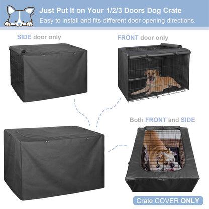 Explore Land Dog Crate Cover for 36 Inches Wire Cage, Heavy-Duty Lattice Pet Kennel Covers Compatible with 1 2 3 Doors Standard Metal Crate (Black)
