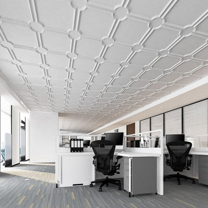 Art3d 2x2 Ft Drop Down PVC Ceiling Tiles, 3D Textured Glue up Ceiling Panel for Office Living Room Home Decor - 12-Pack Covers 48 Sq.Ft, White