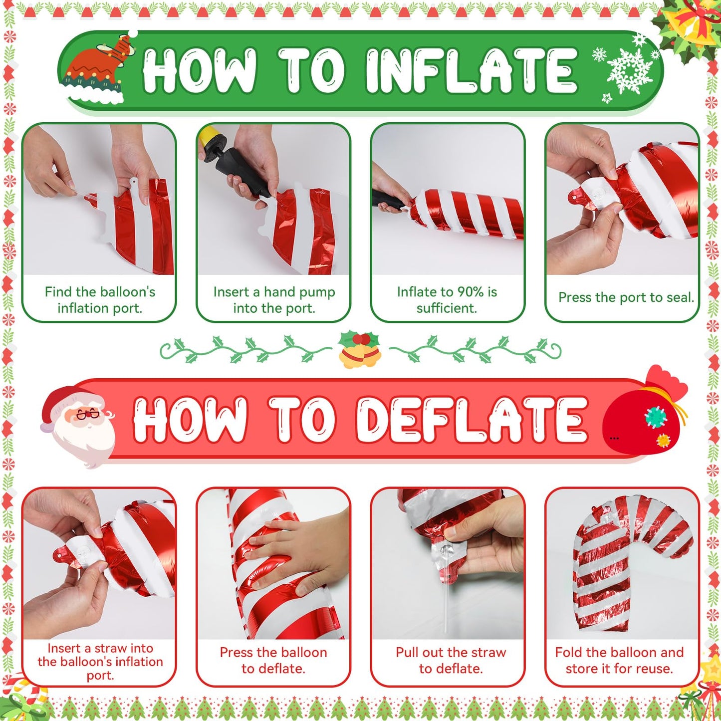 FunHot Christmas Balloon Arch Kit, Xmas Fruit Green Pink Balloon Garland, Hot Pink Red Metallic Green Latex Balloons with Candy Cane Santa Claus Windmill Foil Balloons for Christmas Party Decorations