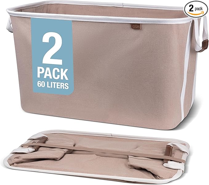 CleverMade Collapsible Laundry Basket LUXE 2 Pack – 60L Foldable Cotton Blend